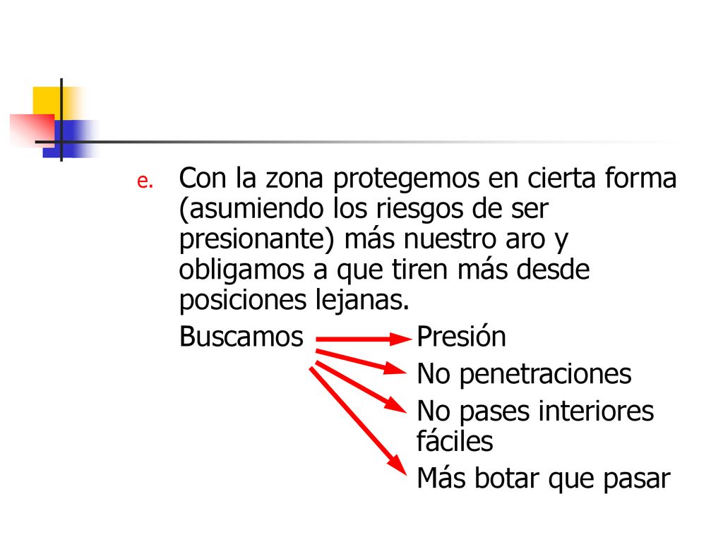 Con la zona protegemos en cierta forma (asumiendo los riesgos de ser presionante) más nuestro aro y obligamos a que tiren más desde posiciones lejanas.