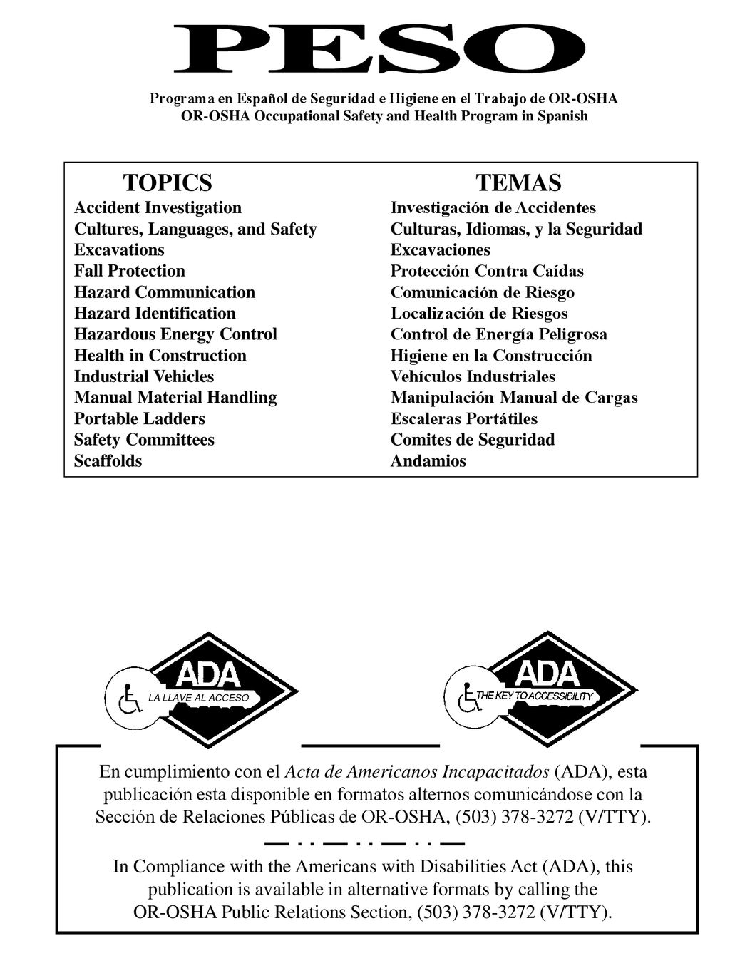 Programa en Español de Seguridad e Higiene en el Trabajo de OR-OSHA