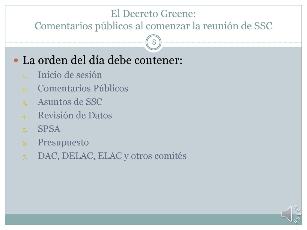 El Decreto Greene: Comentarios públicos al comenzar la reunión de SSC