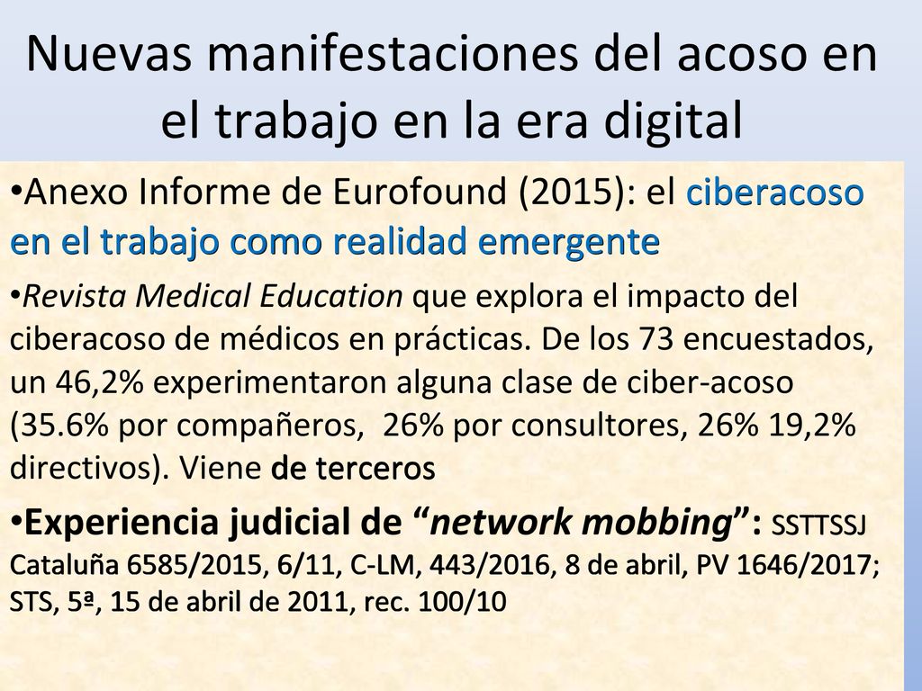 Nuevas manifestaciones del acoso en el trabajo en la era digital