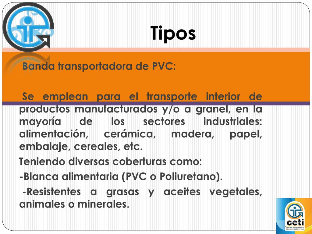 Tipos Banda transportadora de PVC: