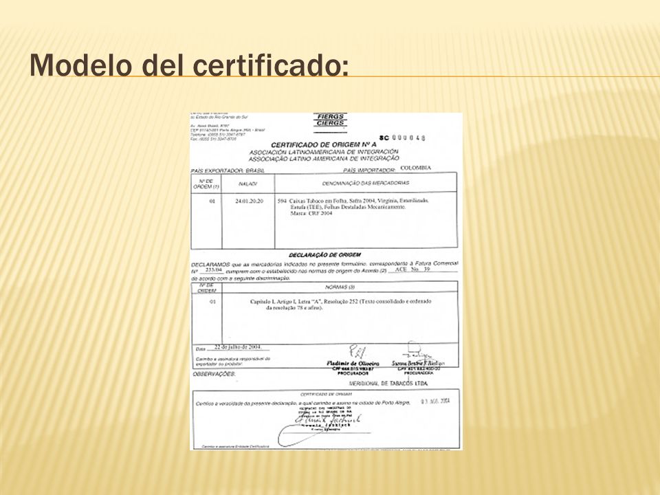 Modelo del certificado: