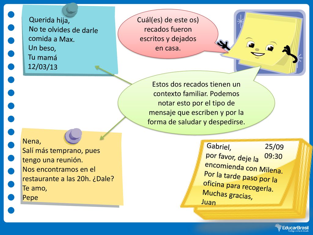 Cuál(es) de este os) recados fueron escritos y dejados en casa.