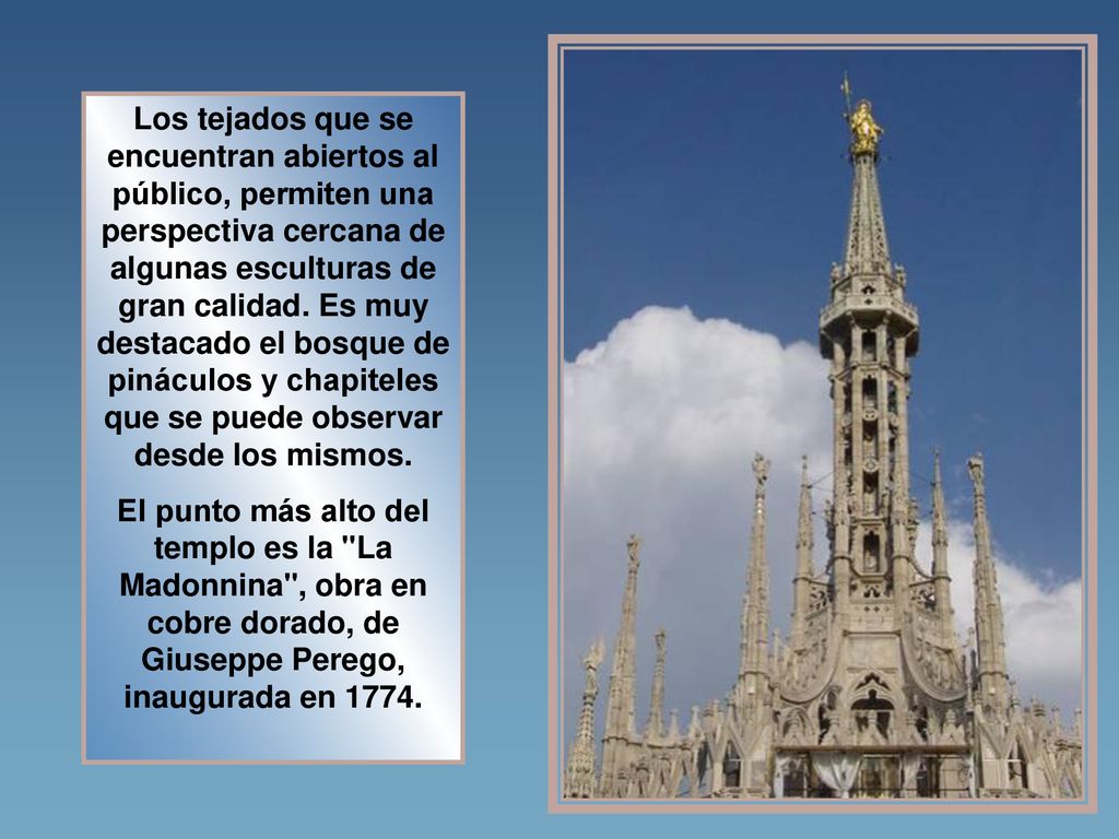 Los tejados que se encuentran abiertos al público, permiten una perspectiva cercana de algunas esculturas de gran calidad. Es muy destacado el bosque de pináculos y chapiteles que se puede observar desde los mismos.