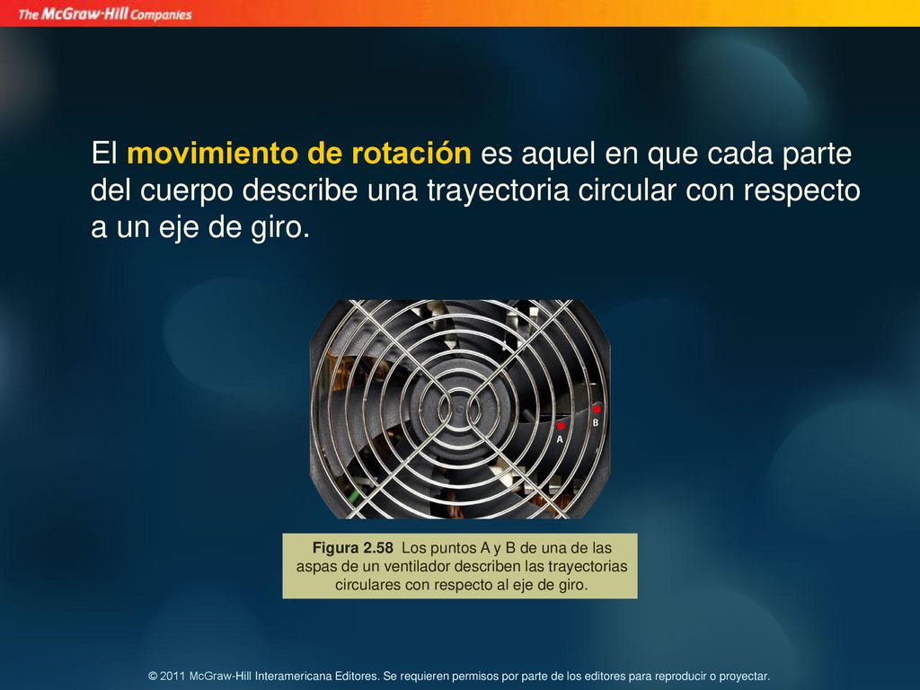 El movimiento de rotación es aquel en que cada parte del cuerpo describe una trayectoria circular con respecto a un eje de giro.