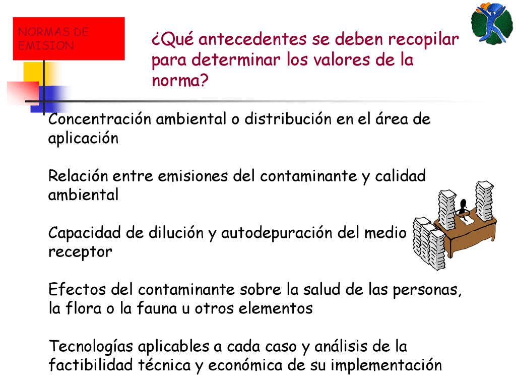 NORMAS DE EMISION ¿Qué antecedentes se deben recopilar para determinar los valores de la norma