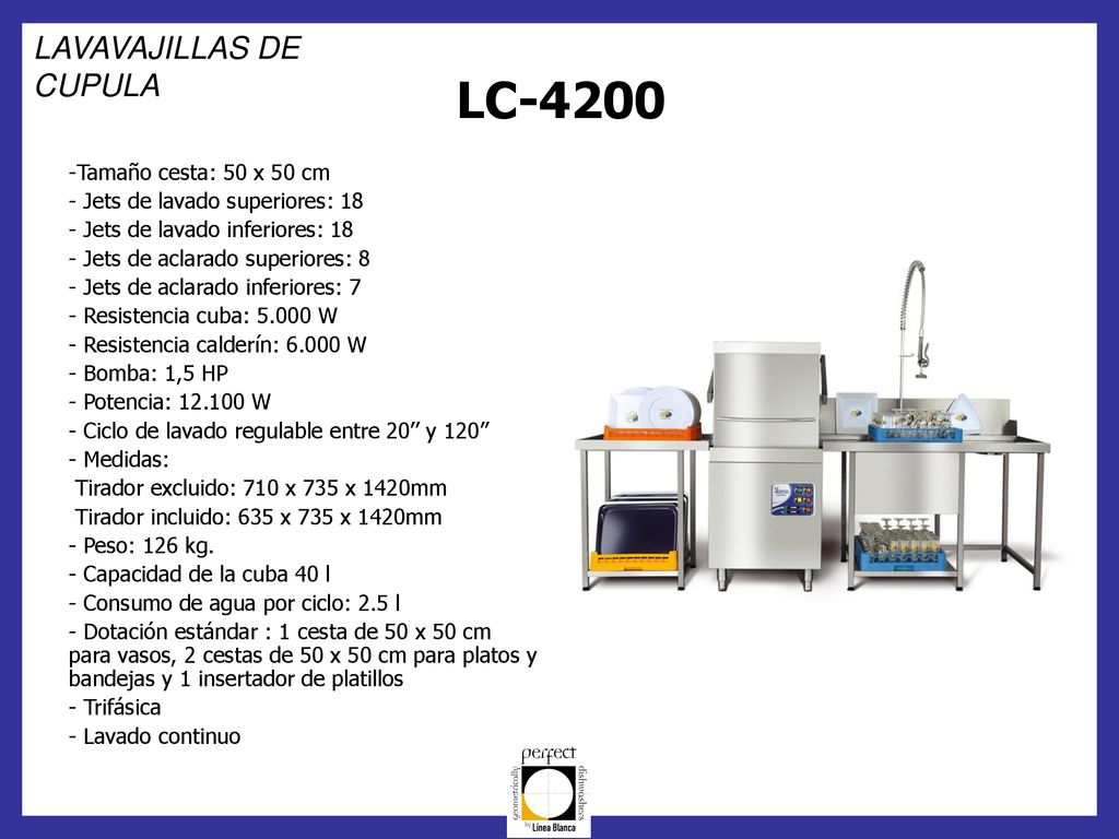 LC-4200 LAVAVAJILLAS DE CUPULA Tamaño cesta: 50 x 50 cm
