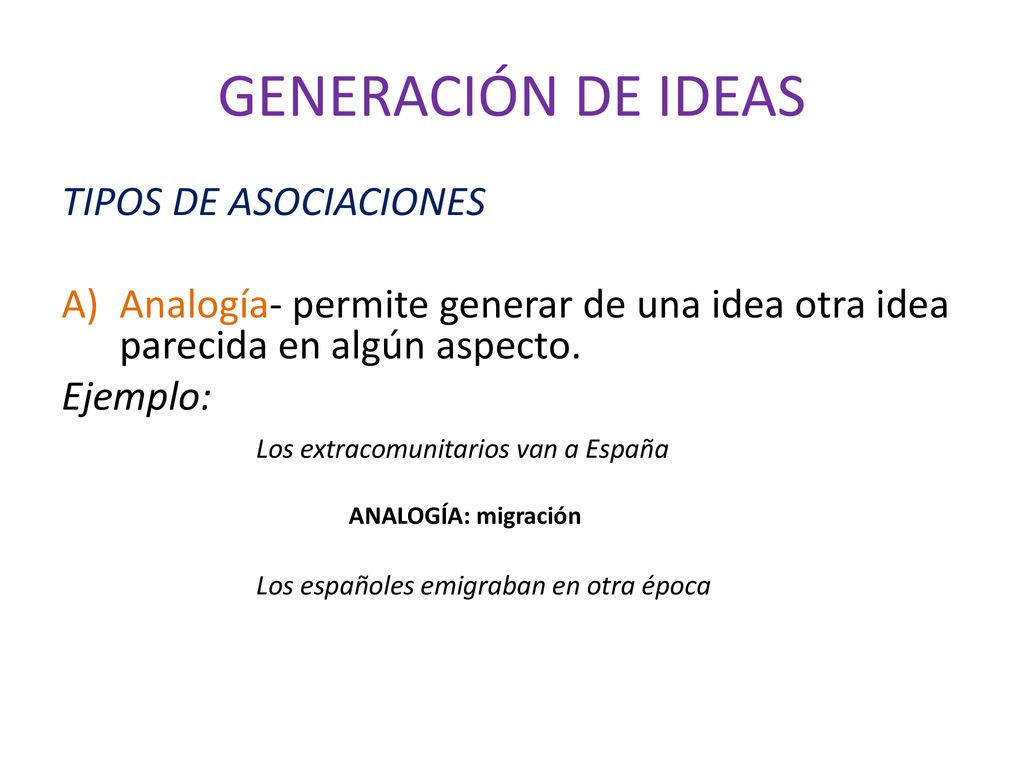 GENERACIÓN DE IDEAS TIPOS DE ASOCIACIONES