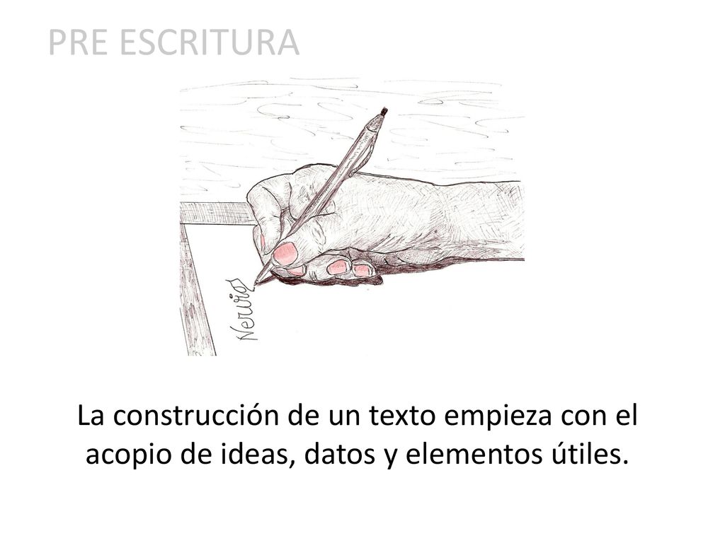 PRE ESCRITURA La construcción de un texto empieza con el acopio de ideas, datos y elementos útiles.