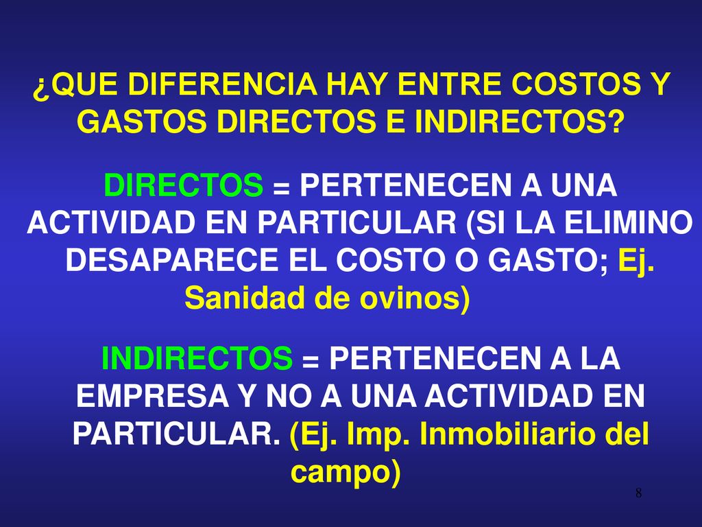 ¿QUE DIFERENCIA HAY ENTRE COSTOS Y GASTOS DIRECTOS E INDIRECTOS