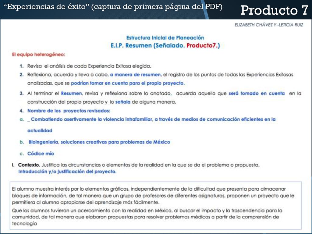 Producto 7 Experiencias de éxito (captura de primera página del PDF)