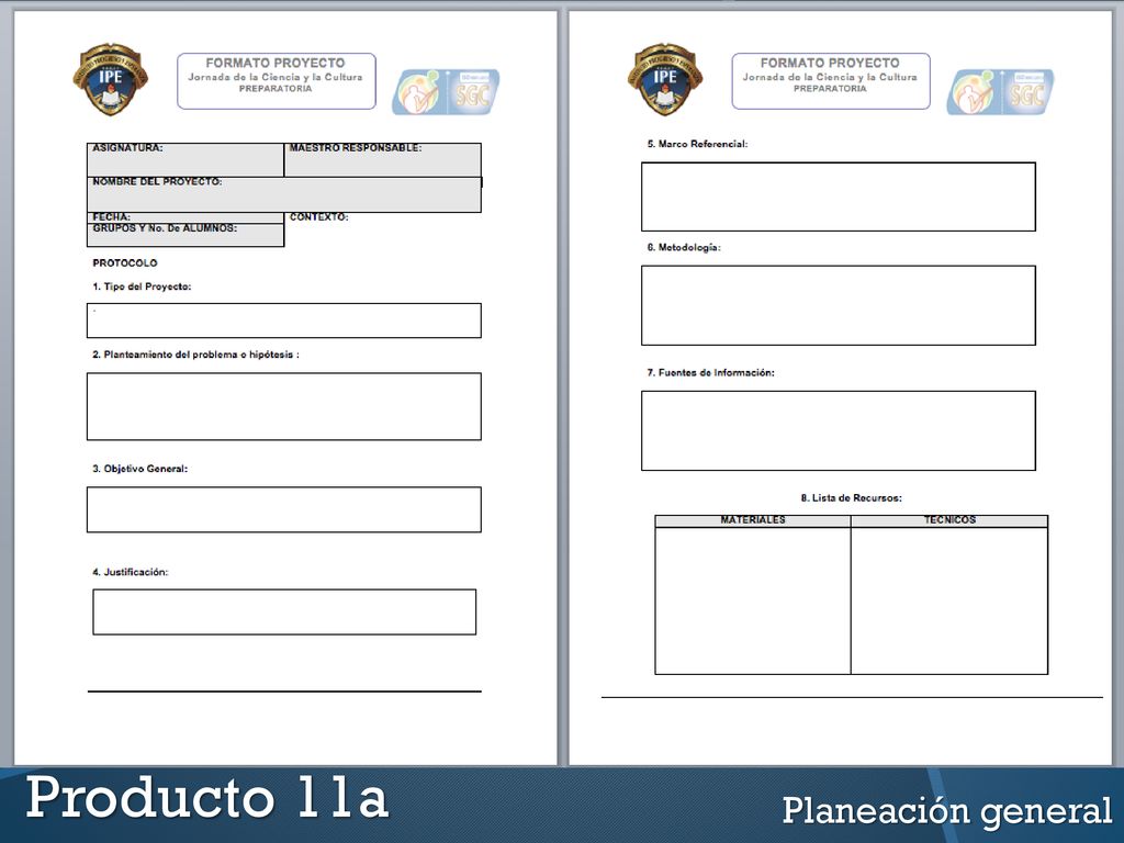 Producto 11 Producto 11a Planeación general