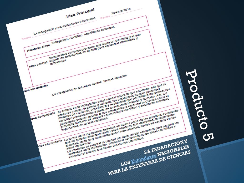 Producto 5 LA INDAGACIÓN Y LOS Estándares NACIONALES PARA LA ENSEÑANZA DE CIENCIAS