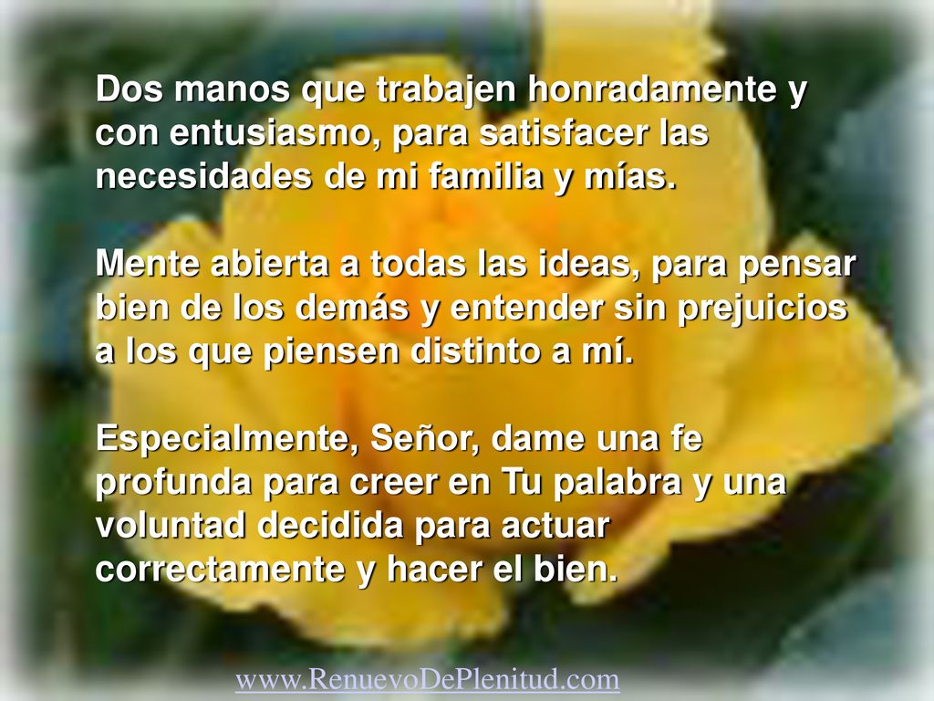 Dos manos que trabajen honradamente y con entusiasmo, para satisfacer las necesidades de mi familia y mías.