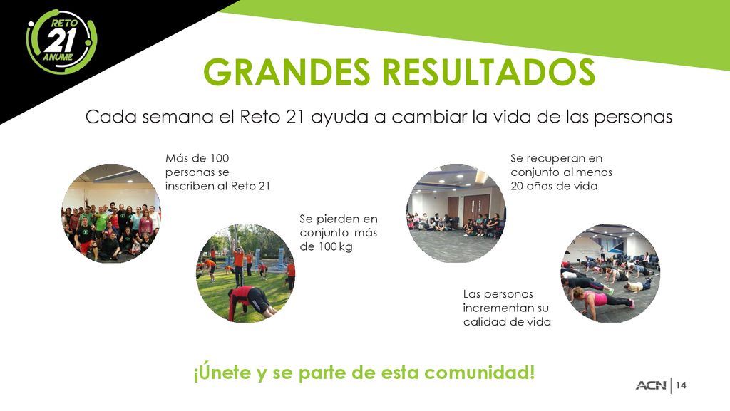 GRANDES RESULTADOS Cada semana el Reto 21 ayuda a cambiar la vida de las personas. Más de 100 personas se inscriben al Reto 21.