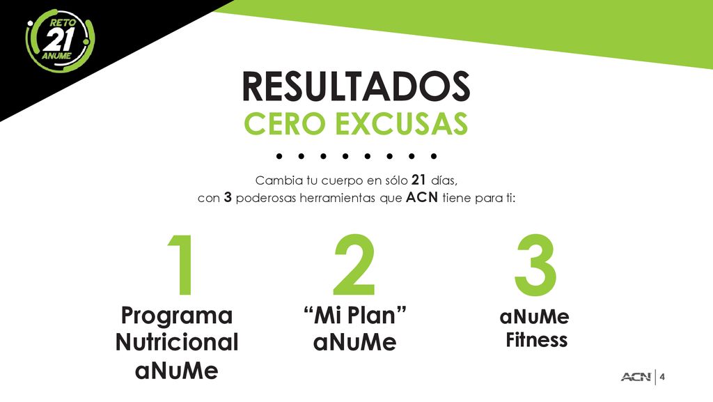 1 2 3 RESULTADOS CERO EXCUSAS Programa Nutricional aNuMe Mi Plan