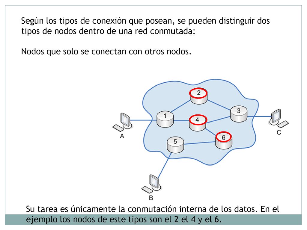 Según los tipos de conexión que posean, se pueden distinguir dos tipos de nodos dentro de una red conmutada: