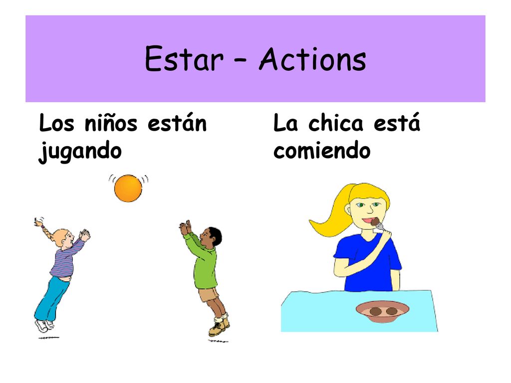 Estar – Actions La chica está comiendo Los niños están jugando