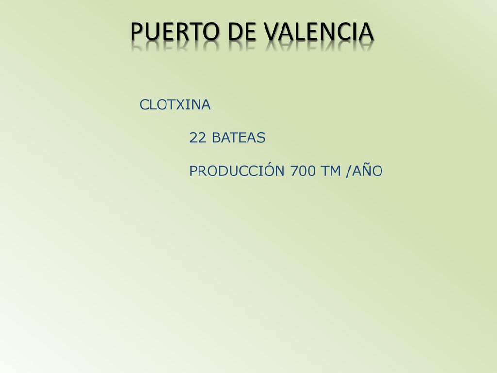 PUERTO DE VALENCIA CLOTXINA 22 BATEAS PRODUCCIÓN 700 TM /AÑO