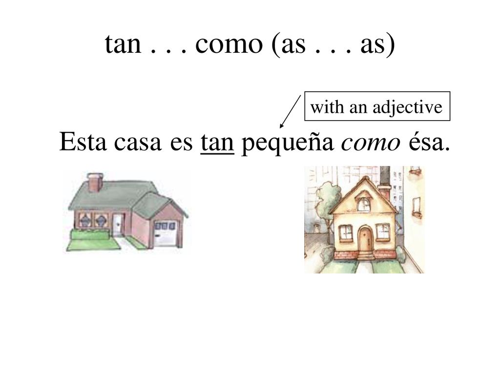 tan como (as as) Esta casa es tan pequeña como ésa.