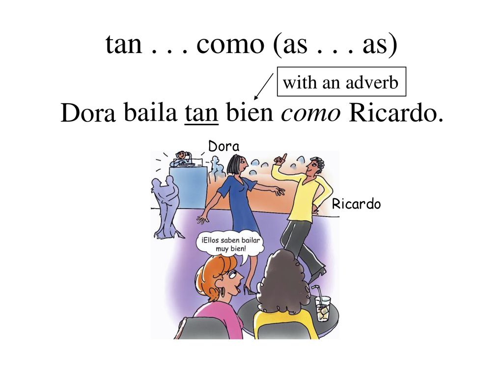 tan como (as as) Dora baila tan bien como Ricardo.