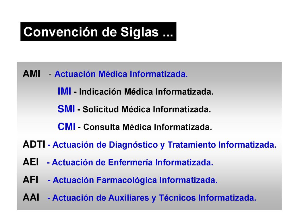 Convención de Siglas ... IMI - Indicación Médica Informatizada.
