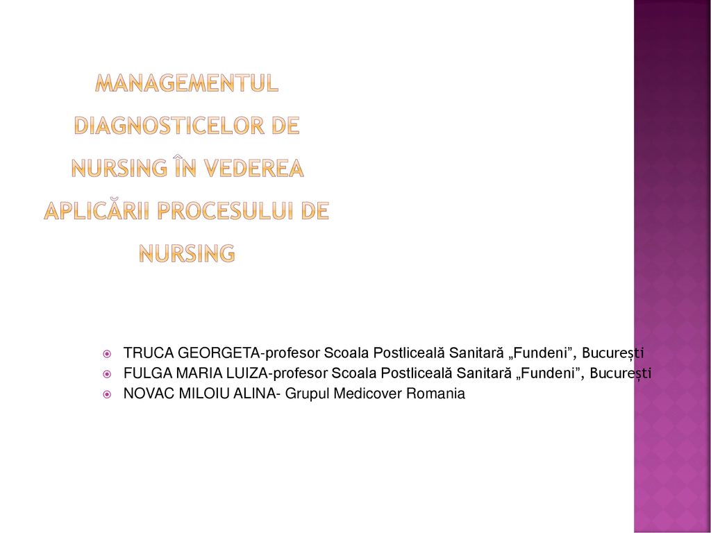 Managementul diagnosticelor de nursing în vederea aplicării procesului de nursing