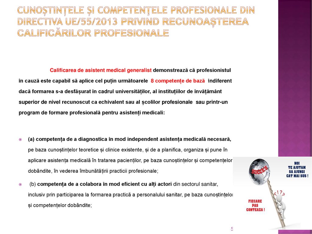Cunoștințele și competenţele profesionale din Directiva UE/55/2013 privind recunoașterea calificărilor profesionale