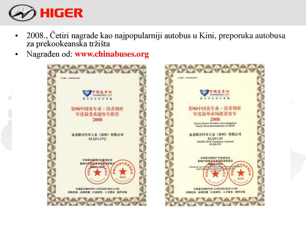 2008., Četiri nagrade kao najpopularniji autobus u Kini, preporuka autobusa za prekookeanska tržišta