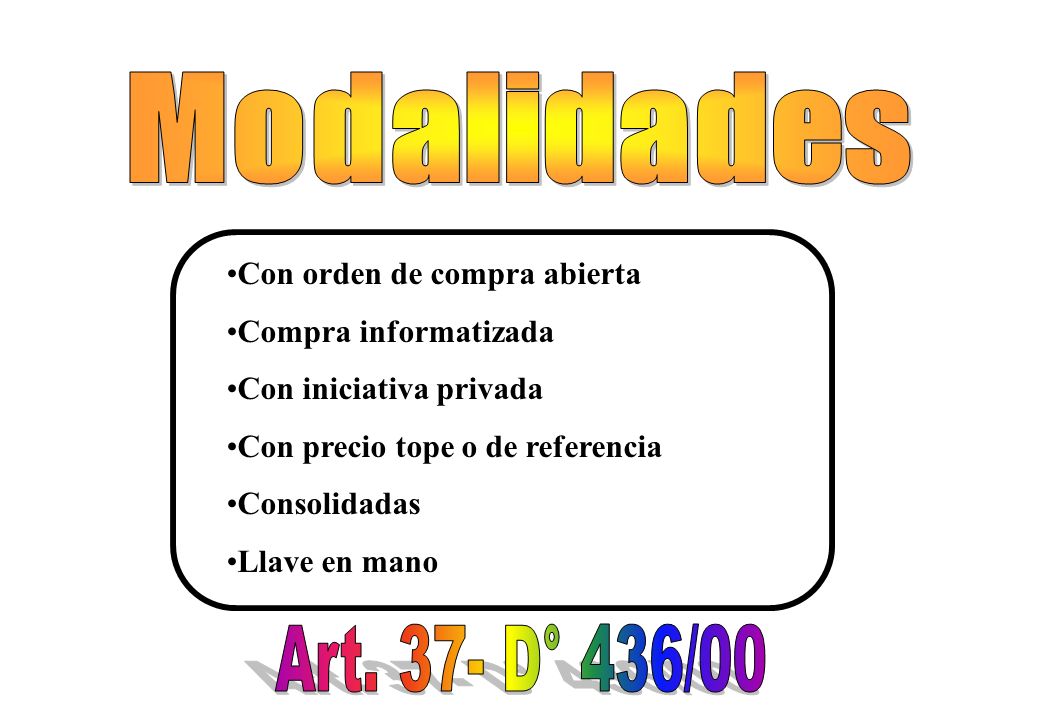 Modalidades Art. 37- D° 436/00 Con orden de compra abierta