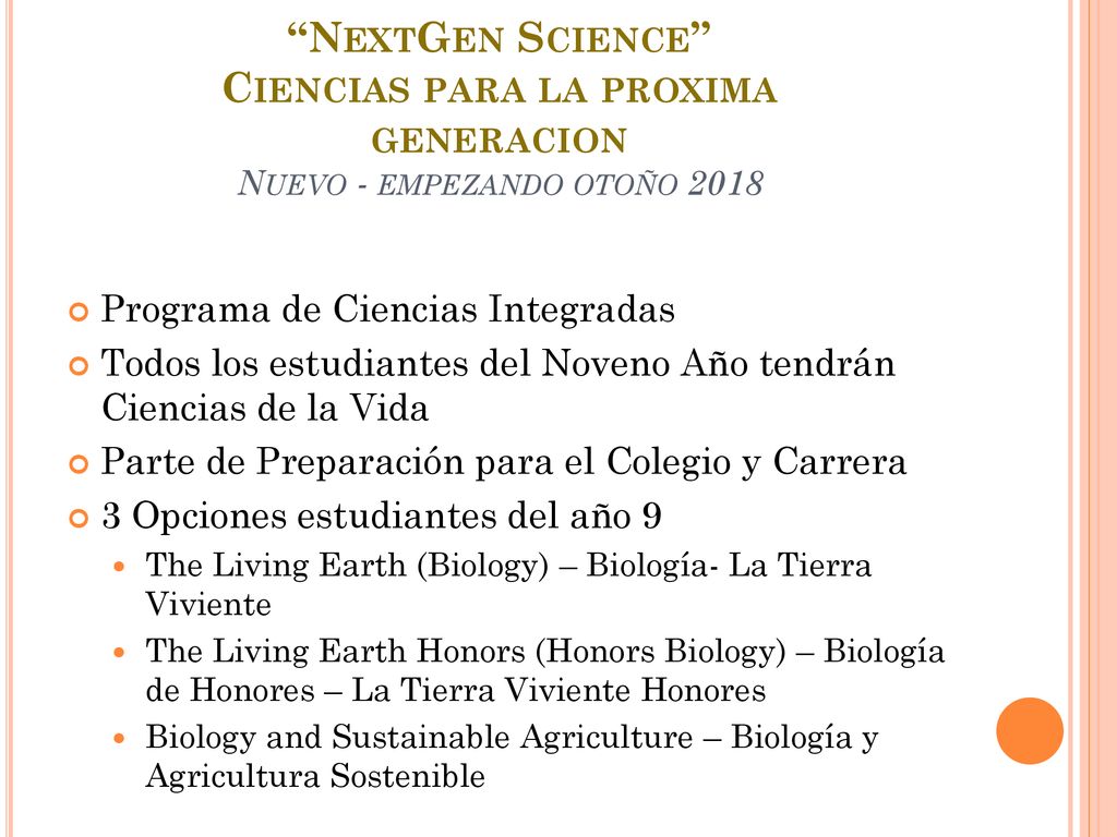NextGen Science Ciencias para la proxima generacion Nuevo - empezando otoño 2018