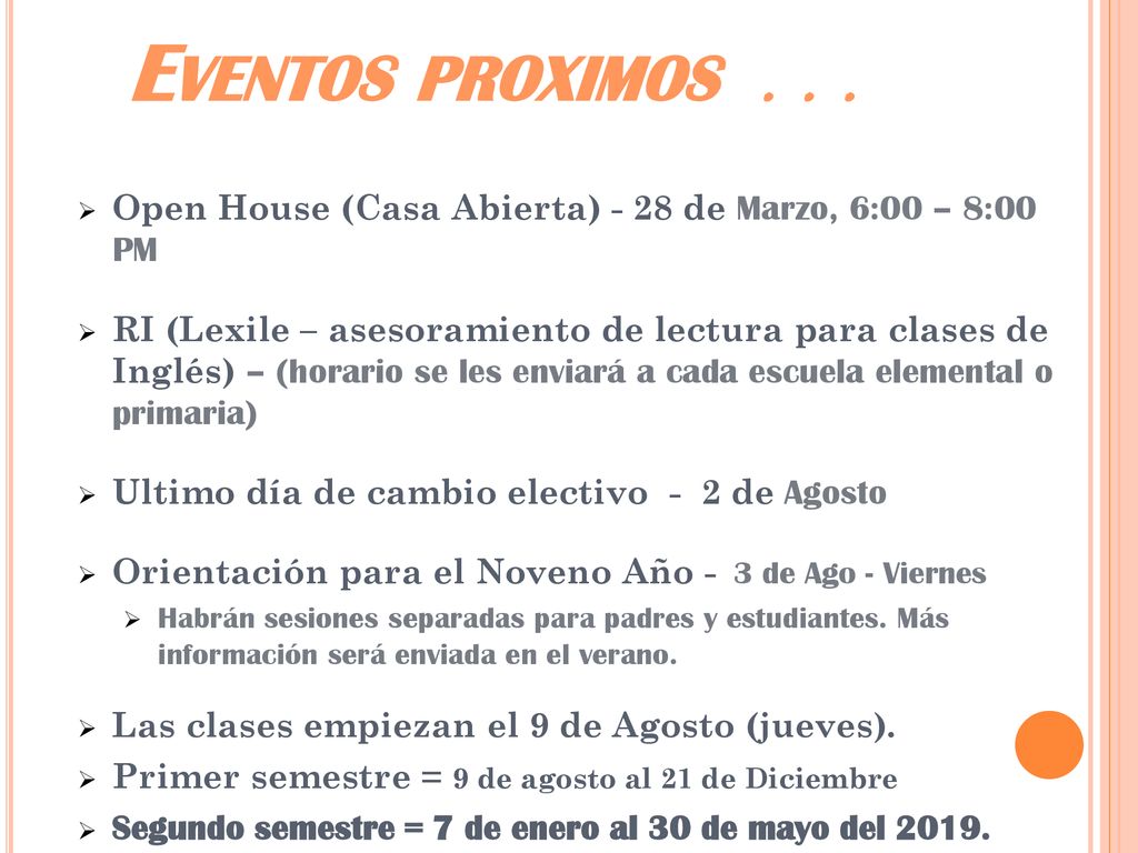 Eventos proximos Open House (Casa Abierta) - 28 de Marzo, 6:00 – 8:00 PM.