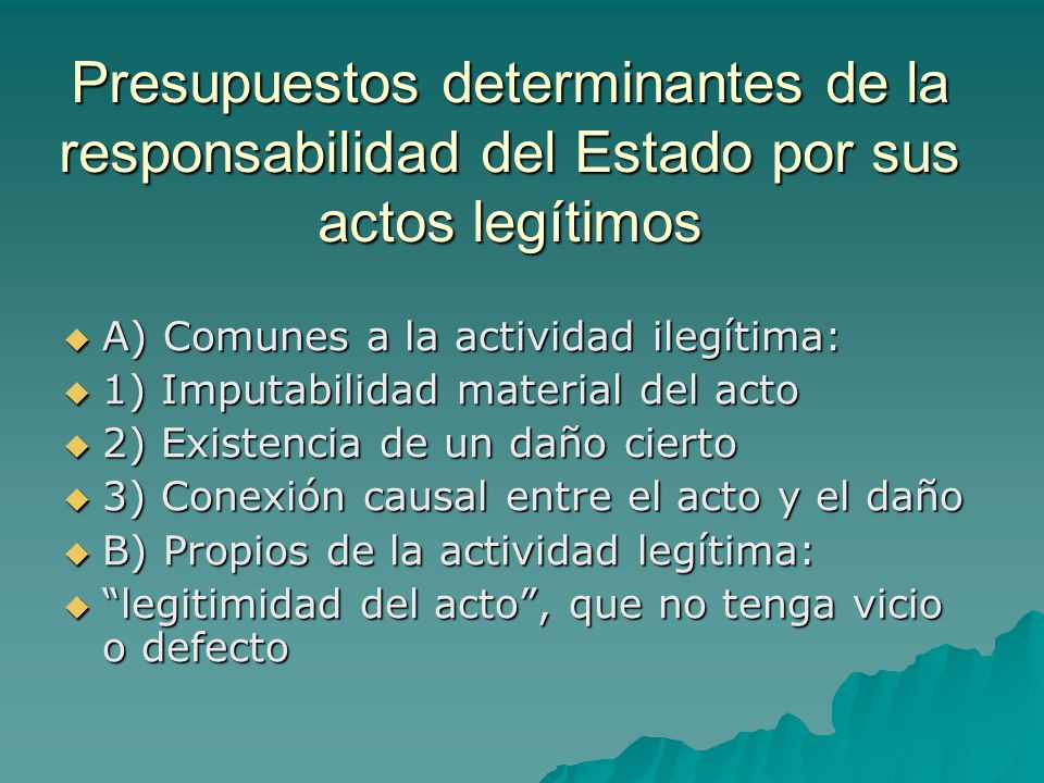 Presupuestos determinantes de la responsabilidad del Estado por sus actos legítimos