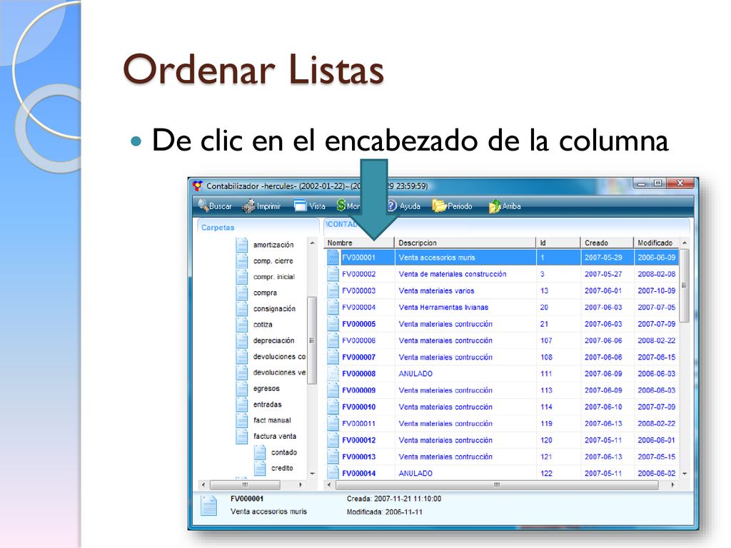 Ordenar Listas De clic en el encabezado de la columna
