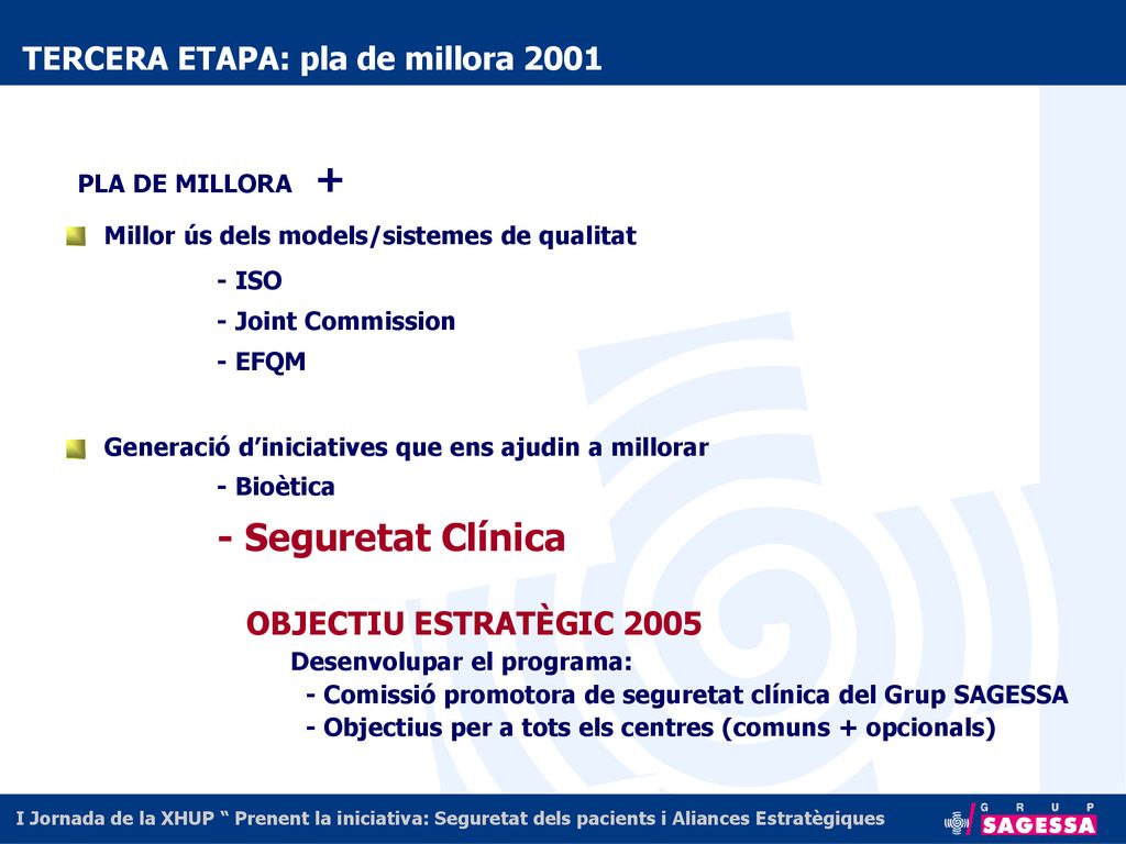 - Seguretat Clínica TERCERA ETAPA: pla de millora 2001