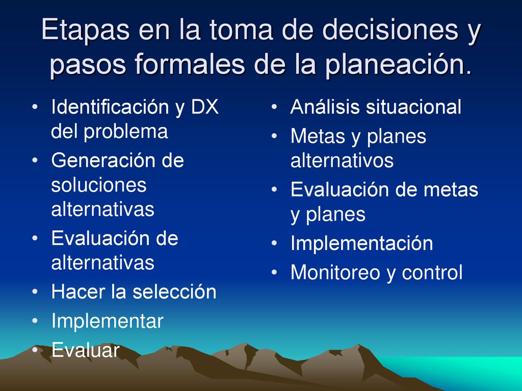 Etapas en la toma de decisiones y pasos formales de la planeación.