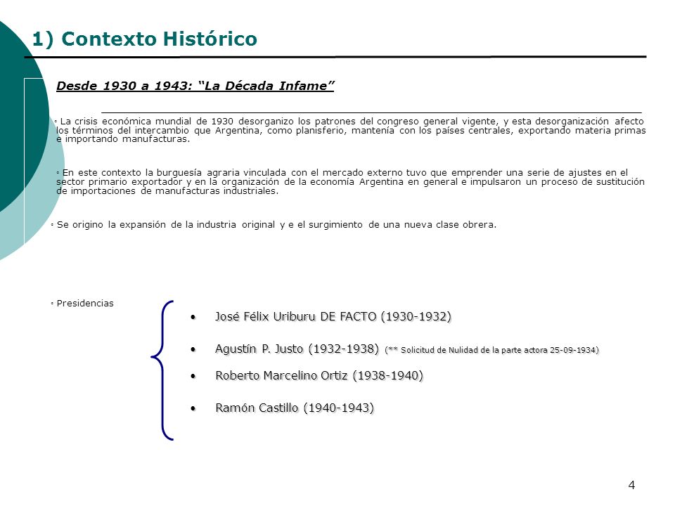 1) Contexto Histórico Desde 1930 a 1943: La Década Infame