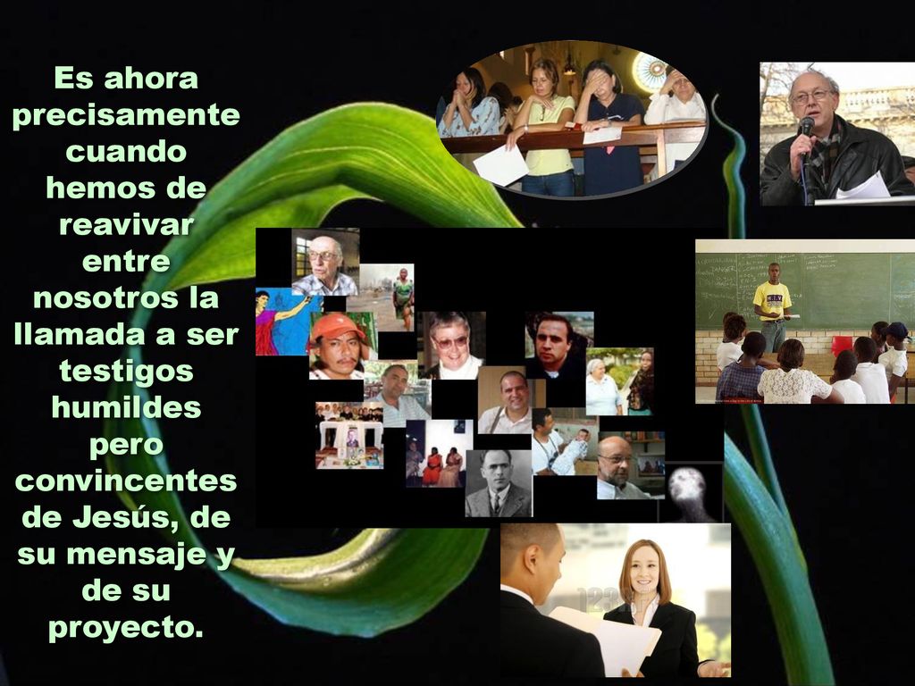 Es ahora precisamente cuando hemos de reavivar entre nosotros la llamada a ser testigos humildes pero convincentes de Jesús, de su mensaje y de su proyecto.