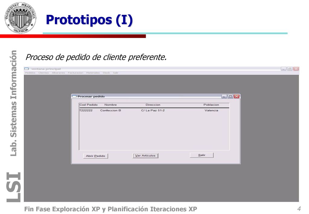 Prototipos (I) Proceso de pedido de cliente preferente.