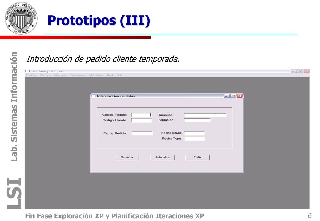 Prototipos (III) Introducción de pedido cliente temporada.