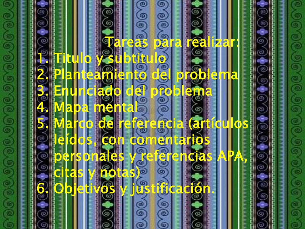 Tareas para realizar: Titulo y subtitulo. Planteamiento del problema. Enunciado del problema. Mapa mental.