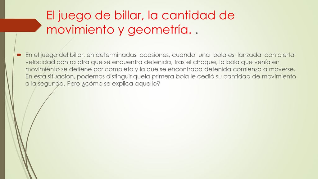 El juego de billar, la cantidad de movimiento y geometría. .