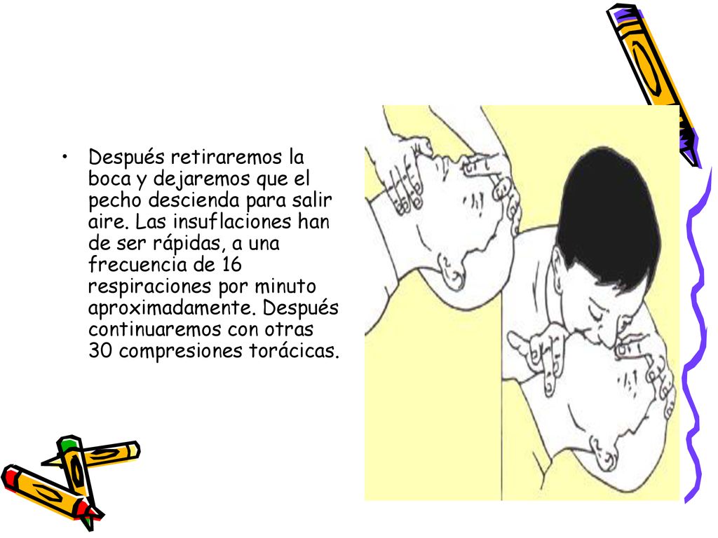 Después retiraremos la boca y dejaremos que el pecho descienda para salir aire.