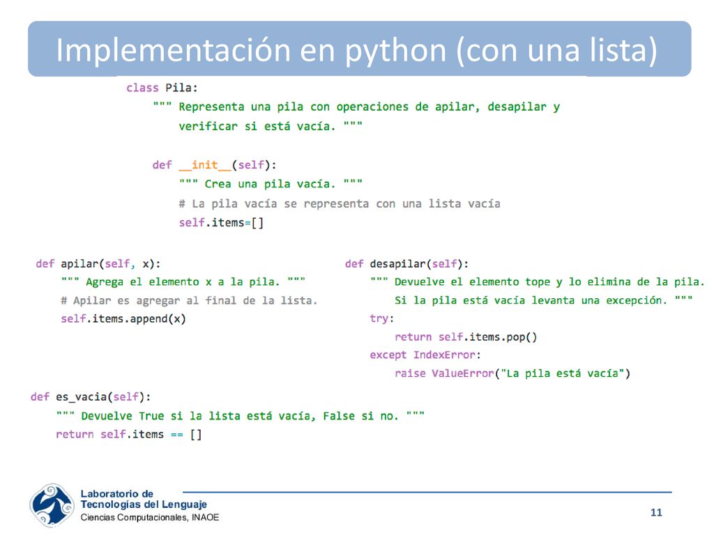 Implementación en python (con una lista)