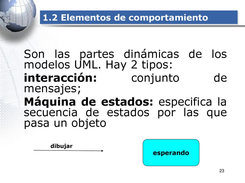 Son las partes dinámicas de los modelos UML. Hay 2 tipos: