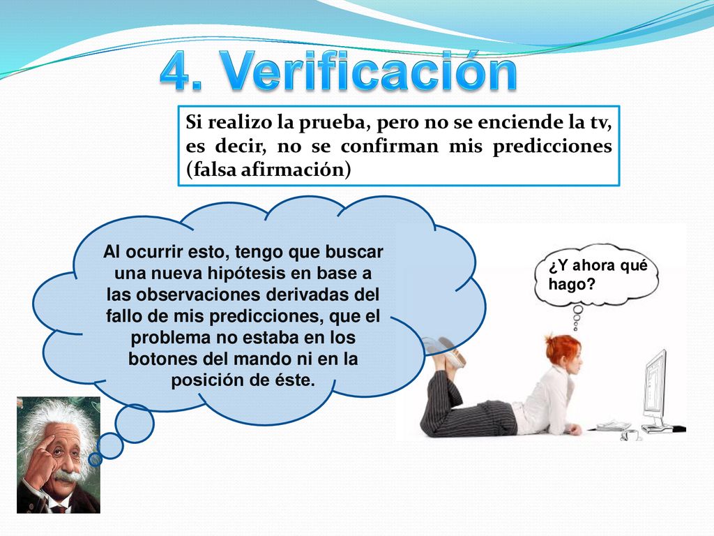 4. Verificación Si realizo la prueba, pero no se enciende la tv, es decir, no se confirman mis predicciones (falsa afirmación)