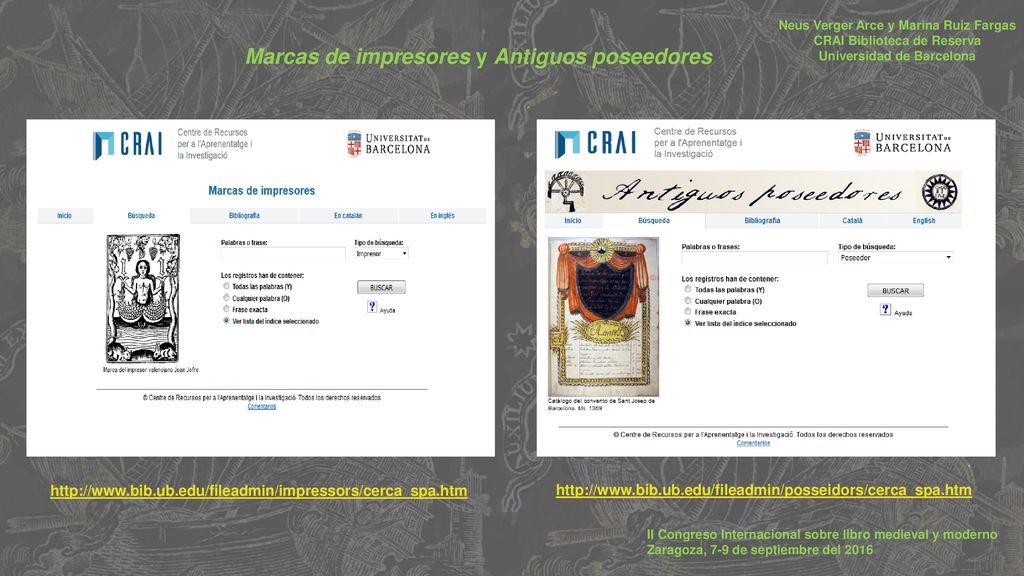 Marcas de impresores y Antiguos poseedores