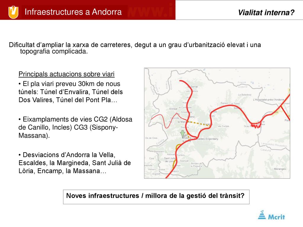 Vialitat interna Dificultat d’ampliar la xarxa de carreteres, degut a un grau d’urbanització elevat i una topografia complicada.