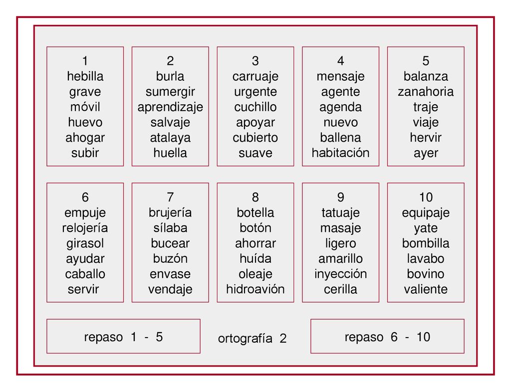 1 hebilla. grave. móvil. huevo. ahogar. subir. 2. burla. sumergir. aprendizaje. salvaje. atalaya.