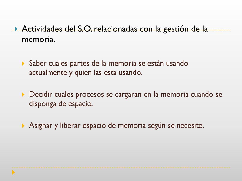 Actividades del S.O, relacionadas con la gestión de la memoria.